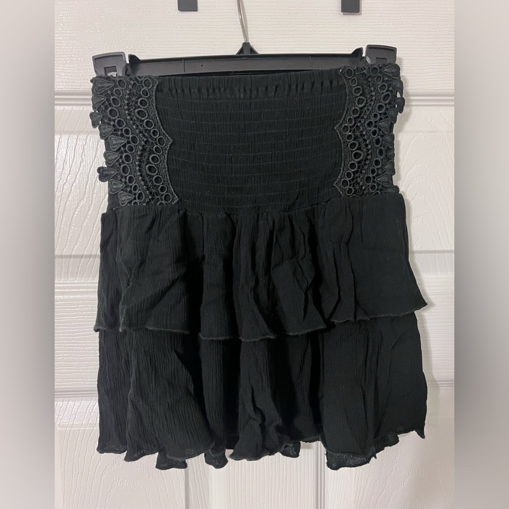 Forever 21 Black Smocked Crochet Laced Skirt w/ Flirty Tier Hem ✅ Measurements